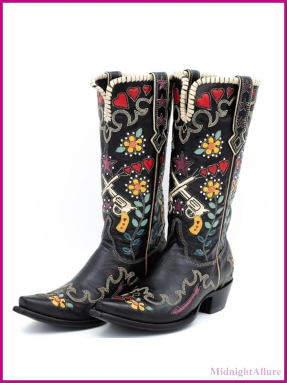 Floral Embroidered Western Cowgirl Knee High Boots Faux Leather